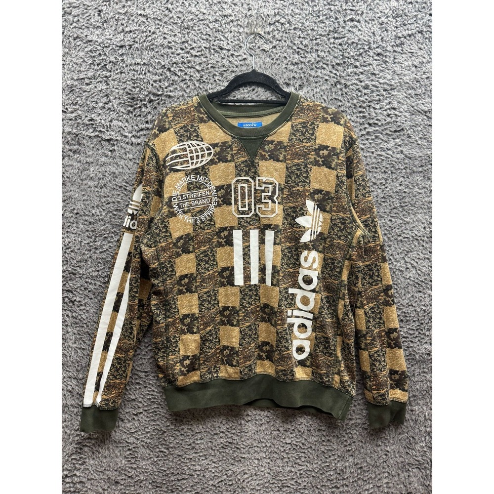 Rare Adidas Camouflage Graphic Print Pullover Sweatshirt Camo Mens Size M‎